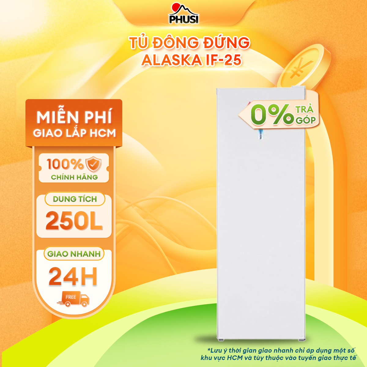 [Trả góp 0%]Tủ đông Alaska 250 lít đứng IF-25