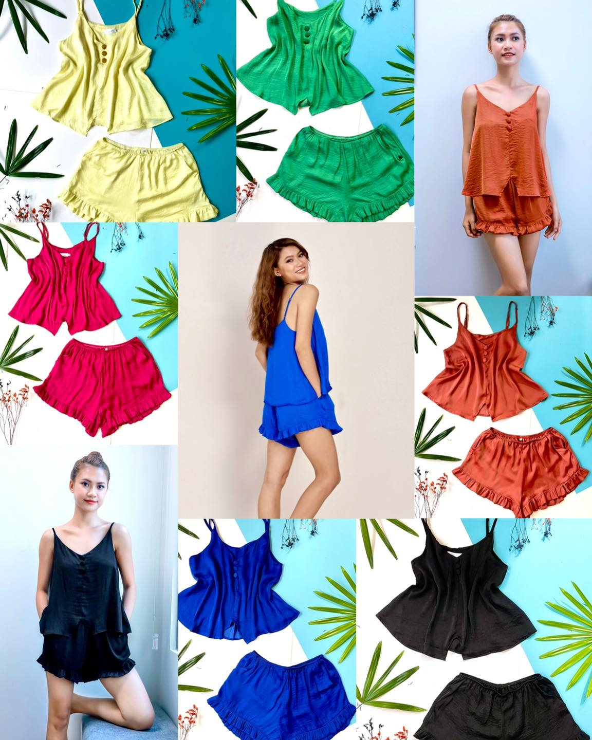 Bộ đồ mặc nhà quần đùi 2 dây lụa 3 nút Infashion