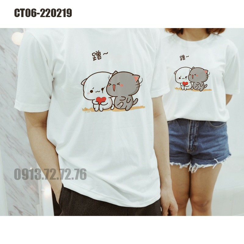 Áo Thun Cặp Áo Đôi Mèo Xám Trắng Thơm Má Big Size - Giá lẻ 1 cái