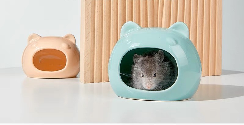 Nhà sứ đầu mèo 2 size cho hamster / sóc / fat tail/ ... - T3 PETS SHOP