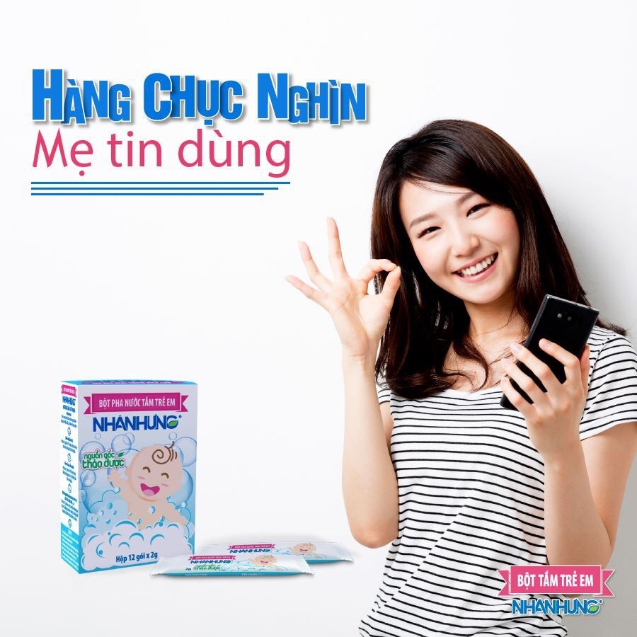 Bột pha nước tắm trẻ em Nhân Hưng (Lẻ 10 gói và 30 gói)