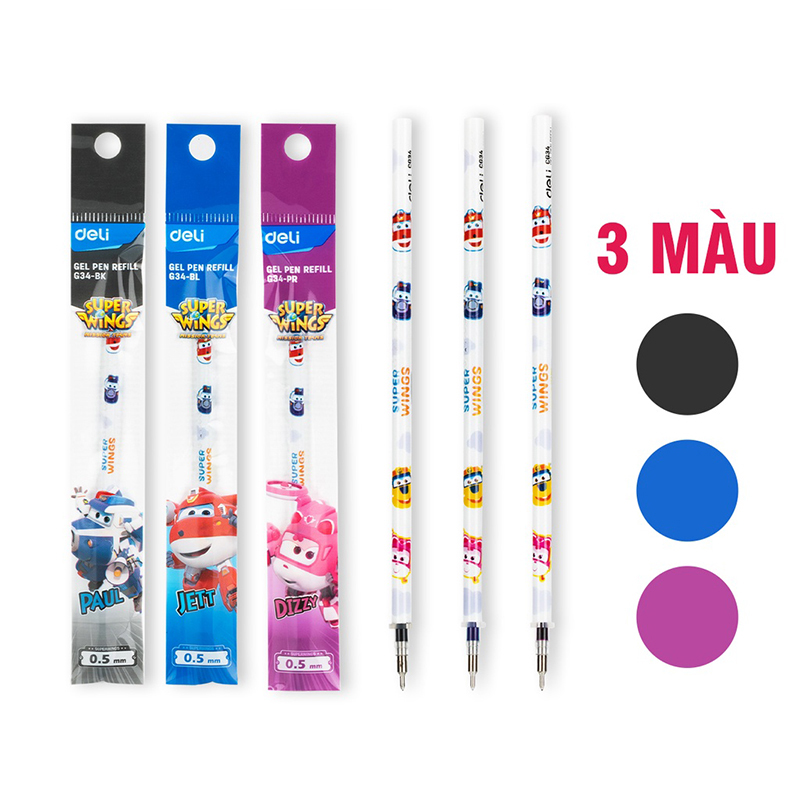Combo 10 ruột bút gel deli 0.5mm mực xanh, đen, tím g34 - g35 - g36