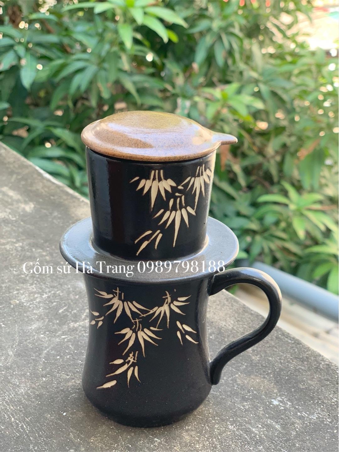 Phin pha cafe gốm sứ Bát Tràng khắc trúc