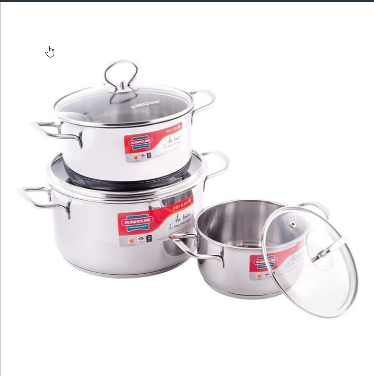 Bộ nồi inox 3 đáy sunhouse sh888 - sunhouse sh888