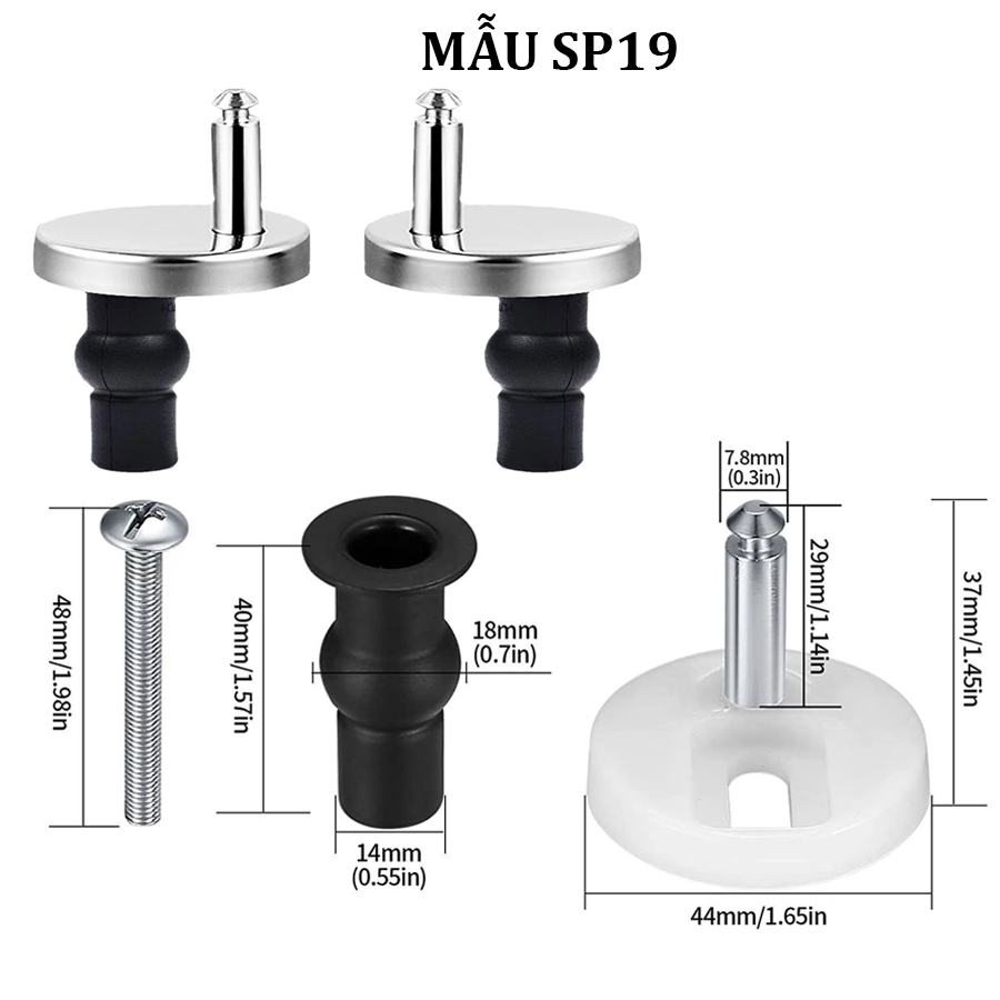 Phụ kiện ốc nắp bồn cầu loại tốt, có nhiều kích thước chi tiết kèm theo hình
