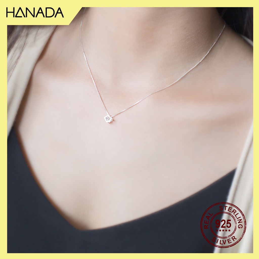 [HCM] Dây Chuyền Bạc 925 Hanada  Hạt Lập Phương Đá 0160