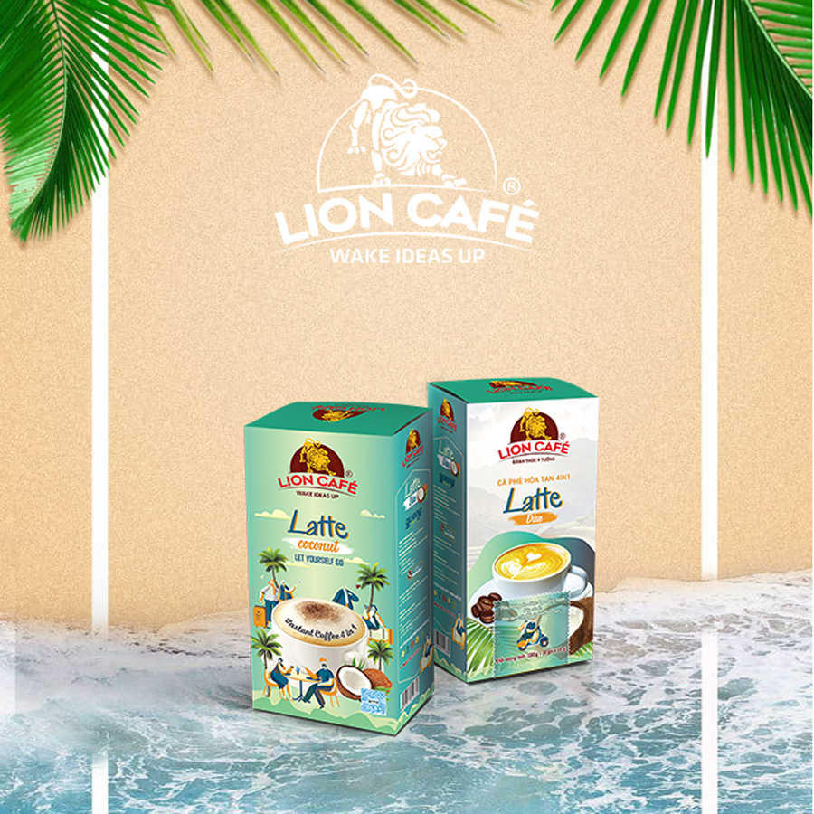 LION CAFE - Cà phê hòa tan 4in1 - Latte Dừa - Hộp 180g (10 gói x 18g)