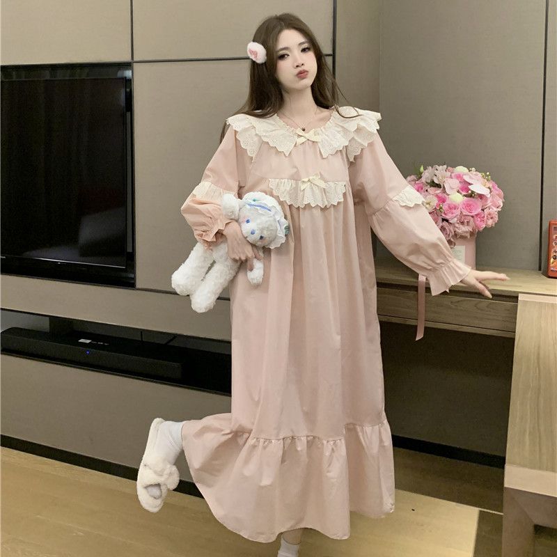 Váy mặc nhà nữ hồng phấn phối ren quảng châu