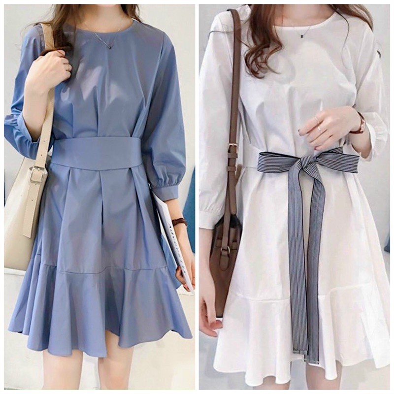 Đầm đuôi cá phối dây sọc 2 màu
