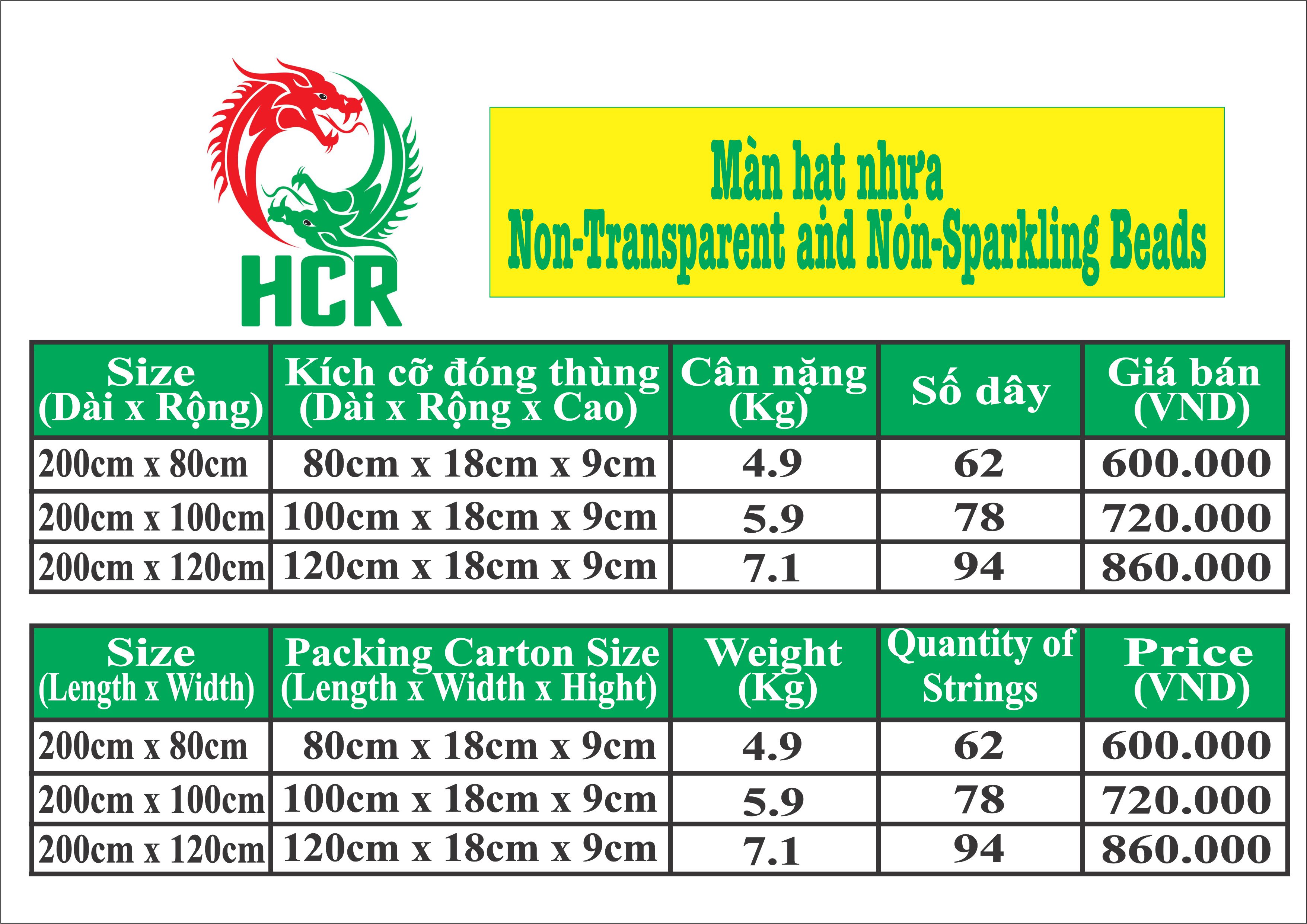 Màn hạt nhựa - Công ty Hai Con Rồng - Code 828 Công Lớn