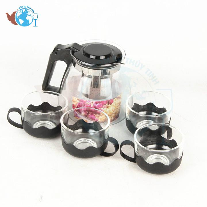 [HCM]Bộ ấm trà lõi lọc và 4 ly thủy tinh có quai cầm tiện lợi luôn cần mọi nhà