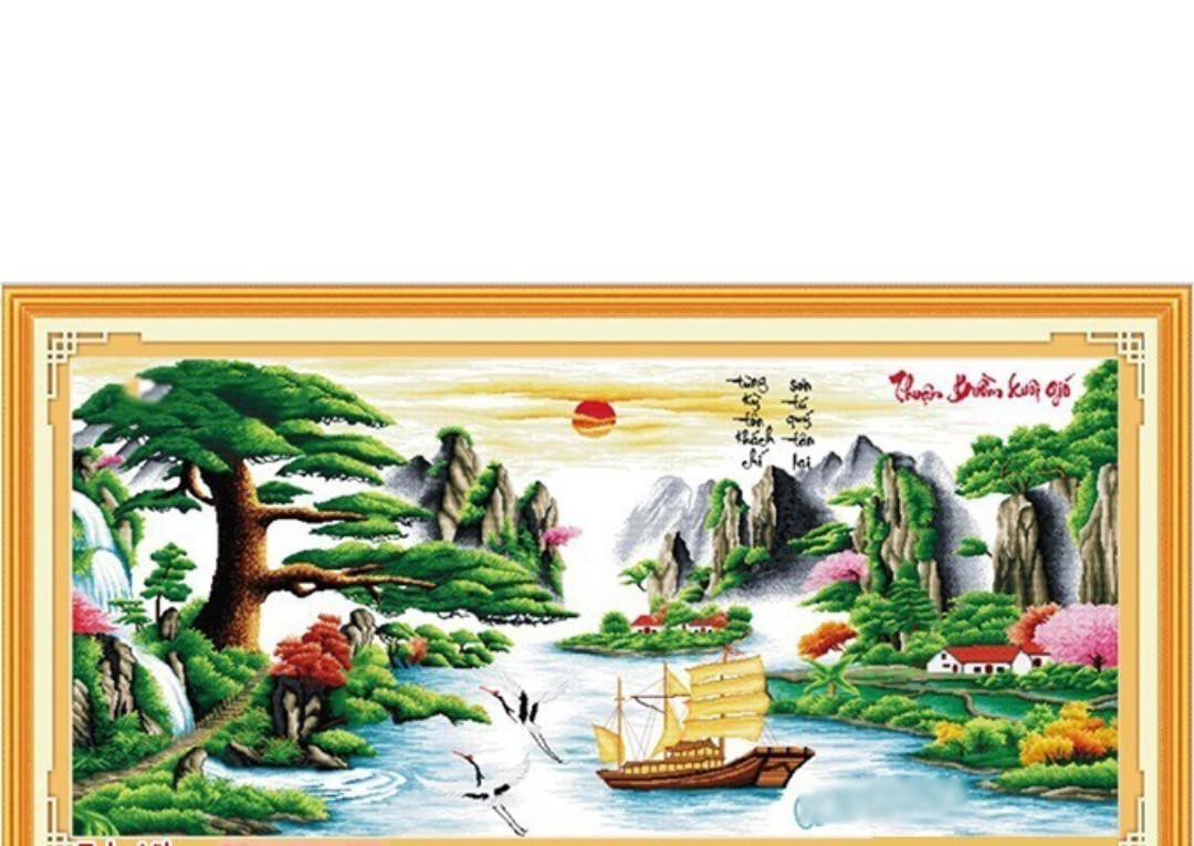Tranh thêu chữ thập thuận buồm xuôi gió