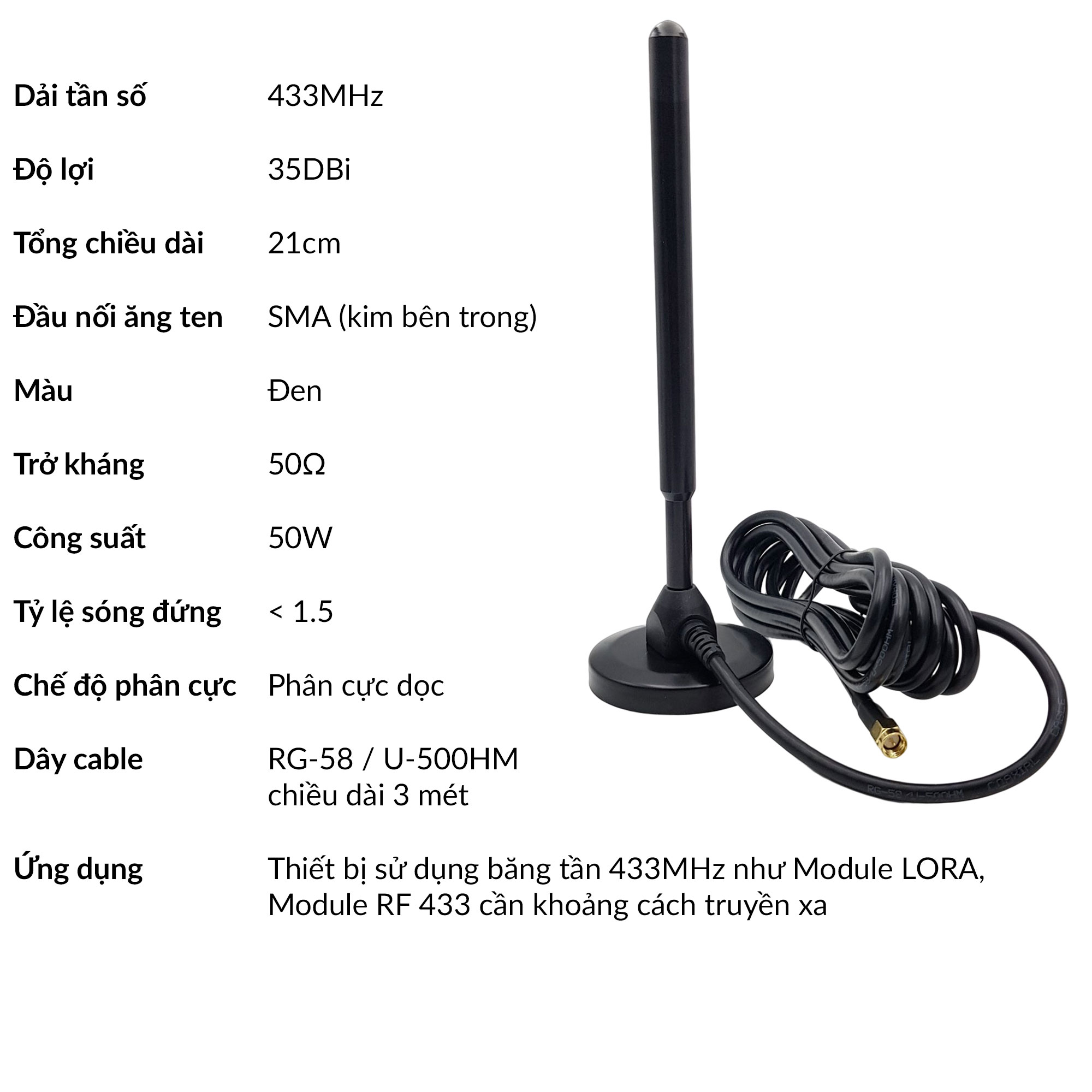 Anten RF Lora 433Mhz 35dBi đầu ra SMA