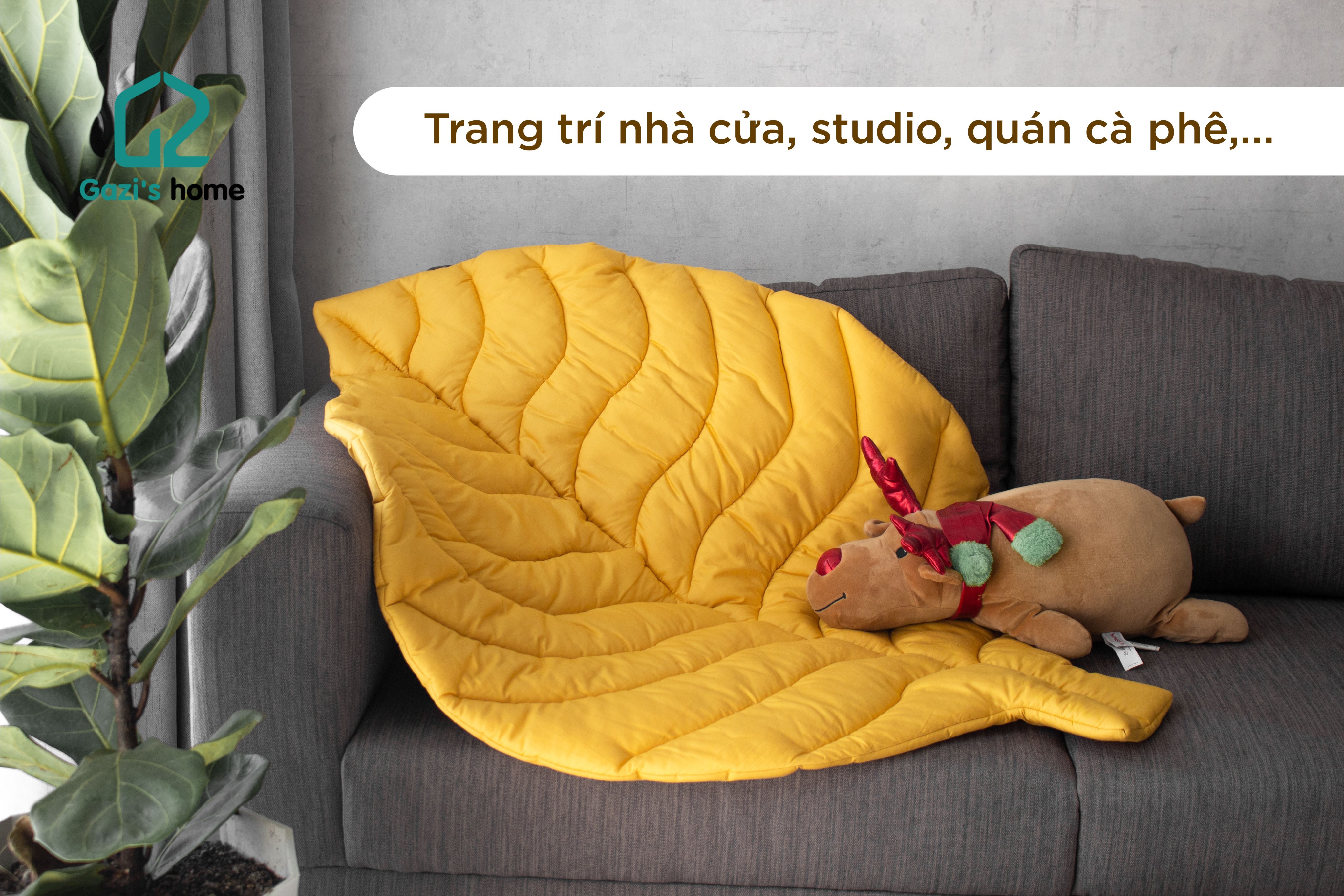 Thảm cotton chiếc lá- Thảm cho bé nằm - Màu vàng