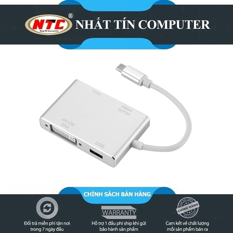 Cáp 4 in 1 chuyển đổi typec sang hdmi/ vga/ dvi/ usb - hỗ trợ fullhd
