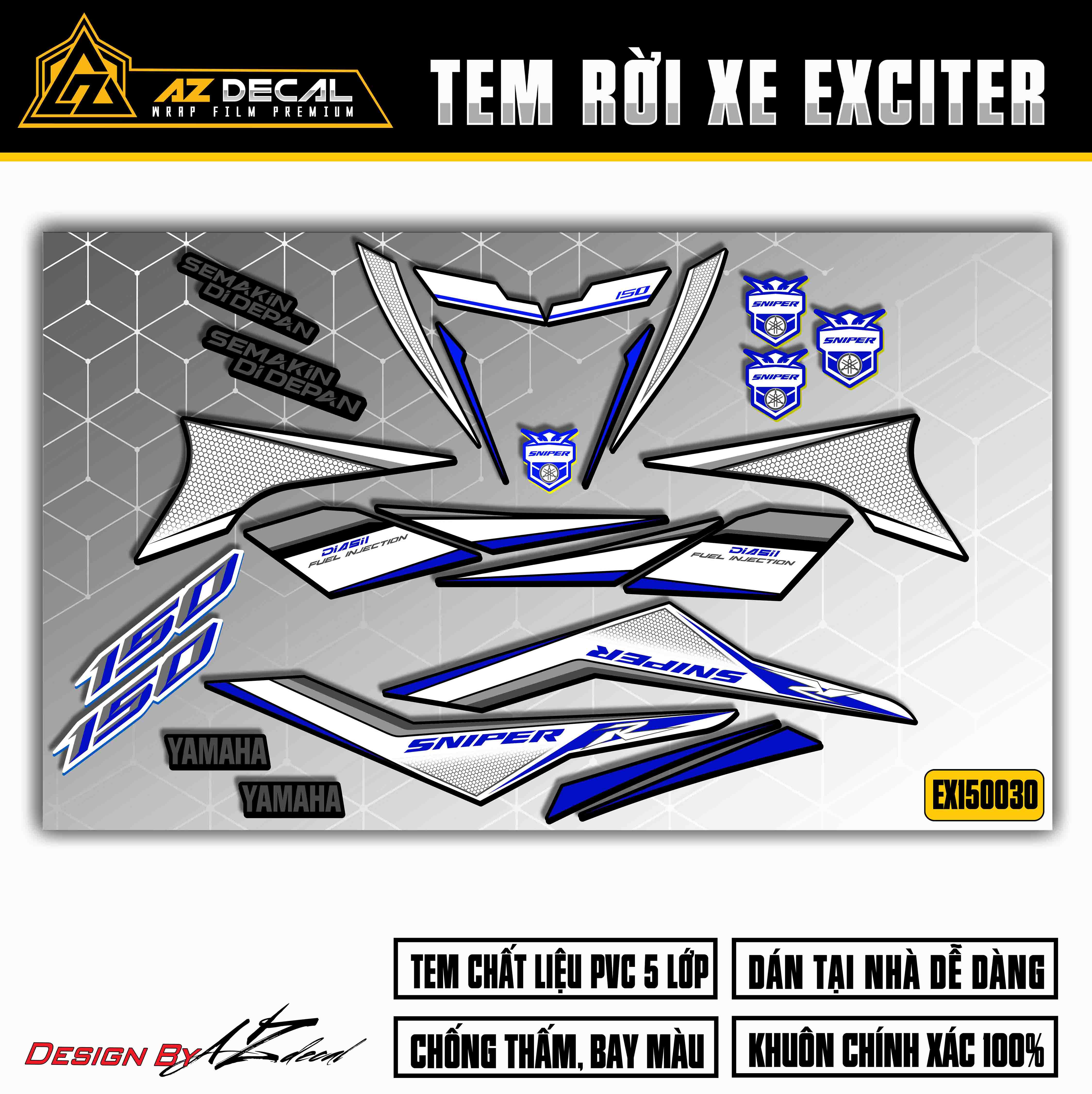 Tem Rời Xe Exciter 150 Mẫu Sniperr | EX15030 | Tem Chế Dán Exciter Cao Cấp Chống Nước, Chống Bay Màu - Azdecal