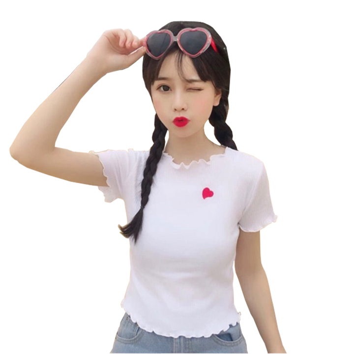 Áo croptop nữ thêu trái tim thời trang XIXO cao cấp chất thun gân mền mịn , co giãn