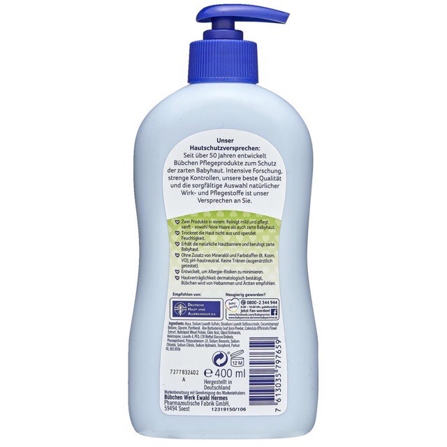 Sữa tắm gội Bubchen 400 ml nội địa Đức