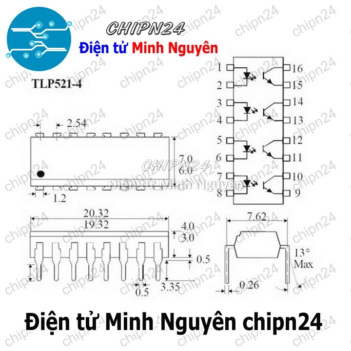 [2 con] (DIP) Opto TLP521 4GB DIP-16 Trắng (TLP521-4GB P521-4 521) (IC cách ly quang Opto) - HH001404