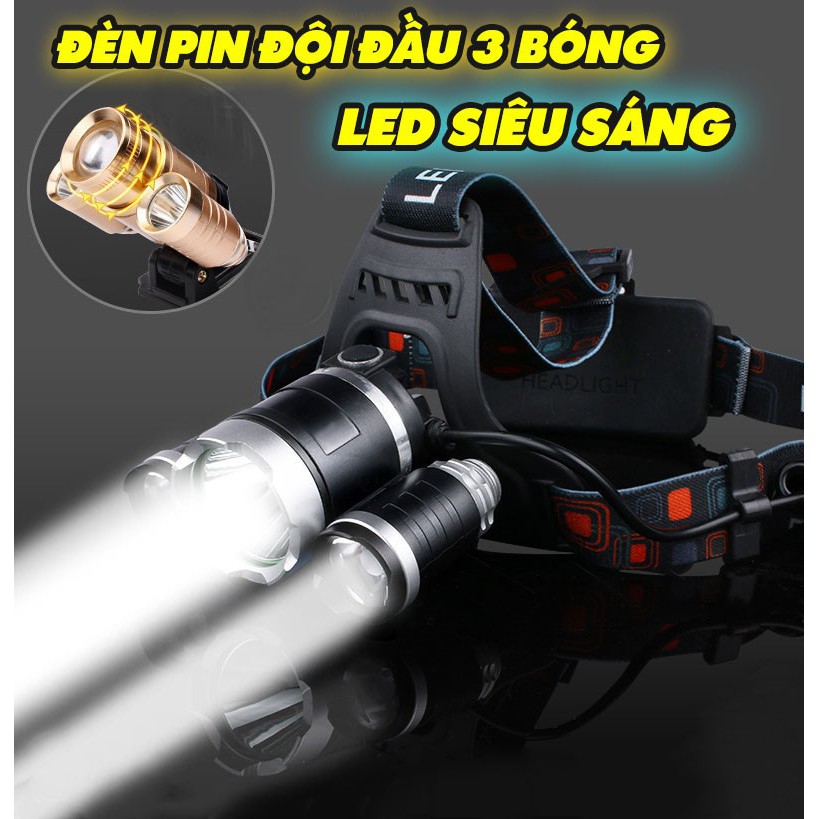 Đèn pin đội đầu siêu sáng, đèn pin led đội đầu 3 bóng, đèn pin đội trán chiếu siêu xa- Đèn pin siêu sáng, đèn pin đội đầu 3 bóng siêu sáng, đèn led đội đầu 3 bóng Den pin sieu sang doi dau 3 bong