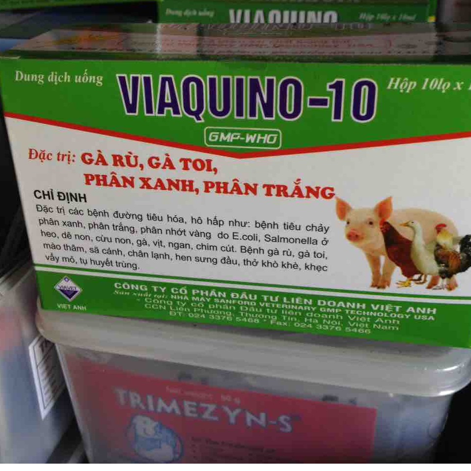 10 lọ Viaquino 10ml - phân xanh phân trắng, gà toi, gà rù