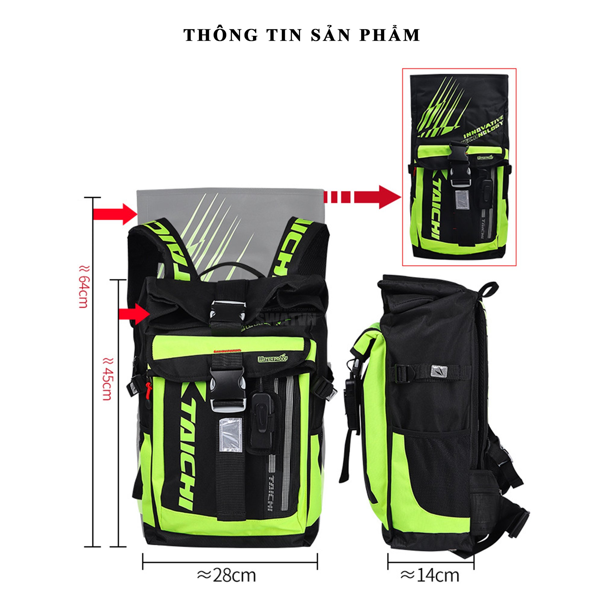 Balo Taichi RS272 chống thấm cao cấp có đèn led