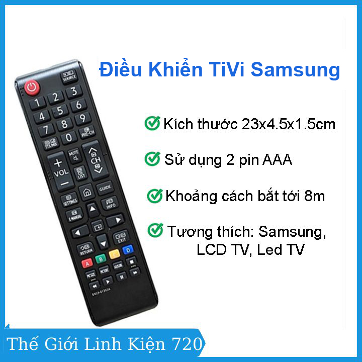 Điều khiển từ xa ti vi samsung, remote tivi dùng 2 pin aaa