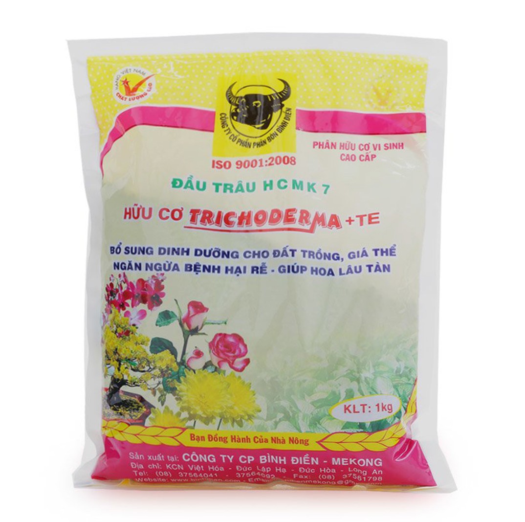 Phân bón Đầu trâu HCMK7 hữu cơ Trichoderma + TE 1kg