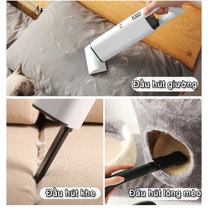 Máy hút bụi mini cầm tay Aikesi công suất 220w, hút bụi giường nệm sofa, hút lông mèo lông thú cưng, hút bụi ô tô, dùng pin sạc, nhiều đầu hút