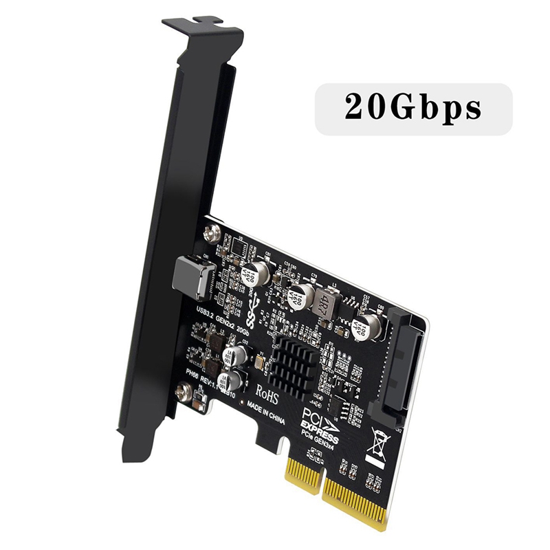 USB PCIE Card Type C PCI-Express 4X to USB 3.2 Gen 2X2 (20Gbps) ASM3242 Chipset for Windows 8/10/Linux