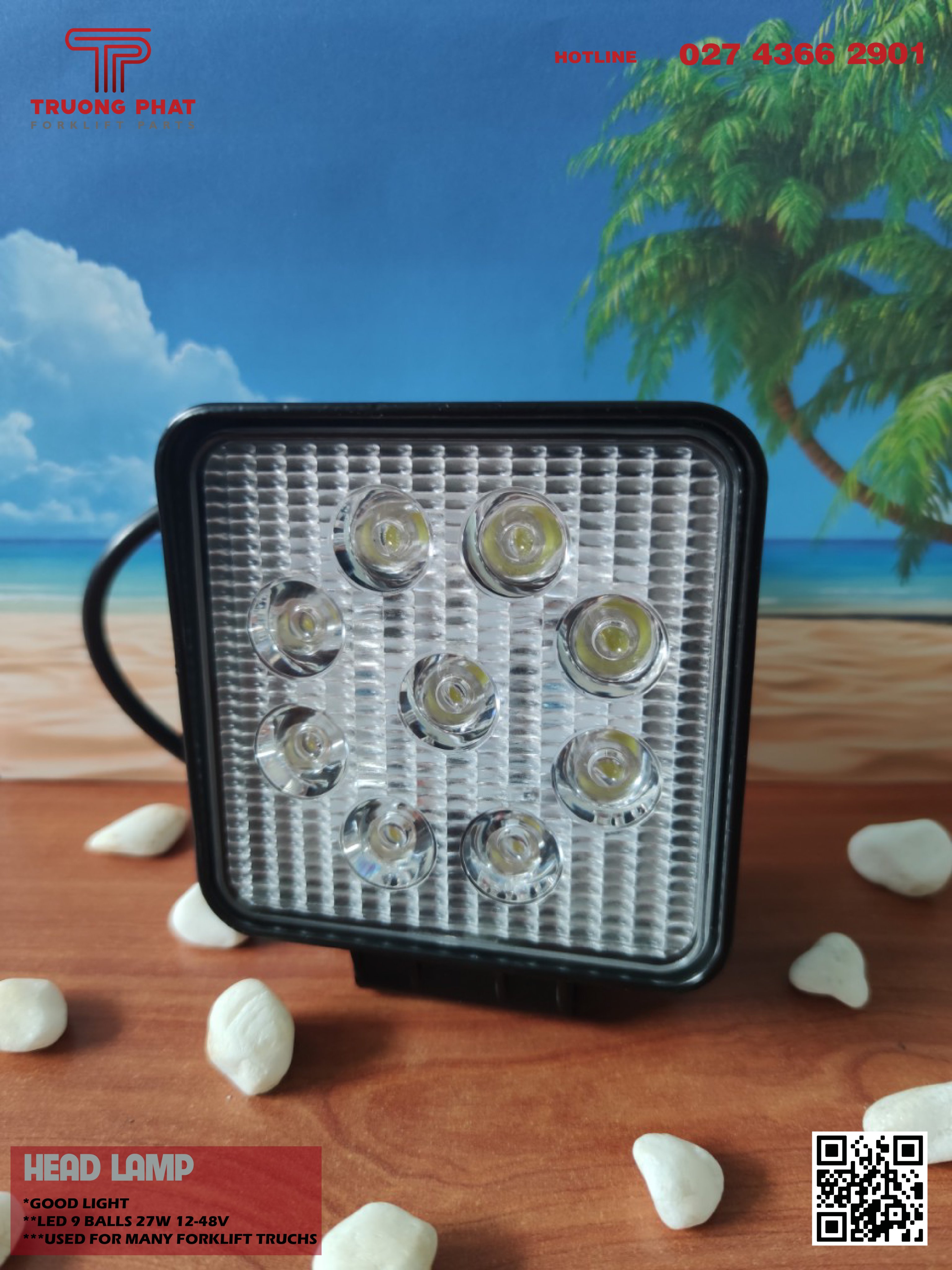 PHỤ TÙNG XE NÂNG - ĐÈN PHA LED 9 BÓNG 27W 12-48V (VUÔNG) - LED 9 BALLS 27W 12-48V FOR FORKLIFT