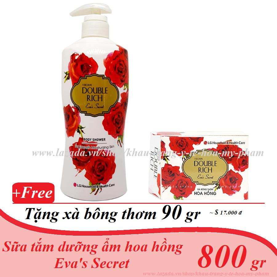[HCM]Double Rich - Sữa tắm Dưỡng ẩm hương hoa hồng 800g ( Eva.s Secret ) + Tặng xà bông thơm 90 gr