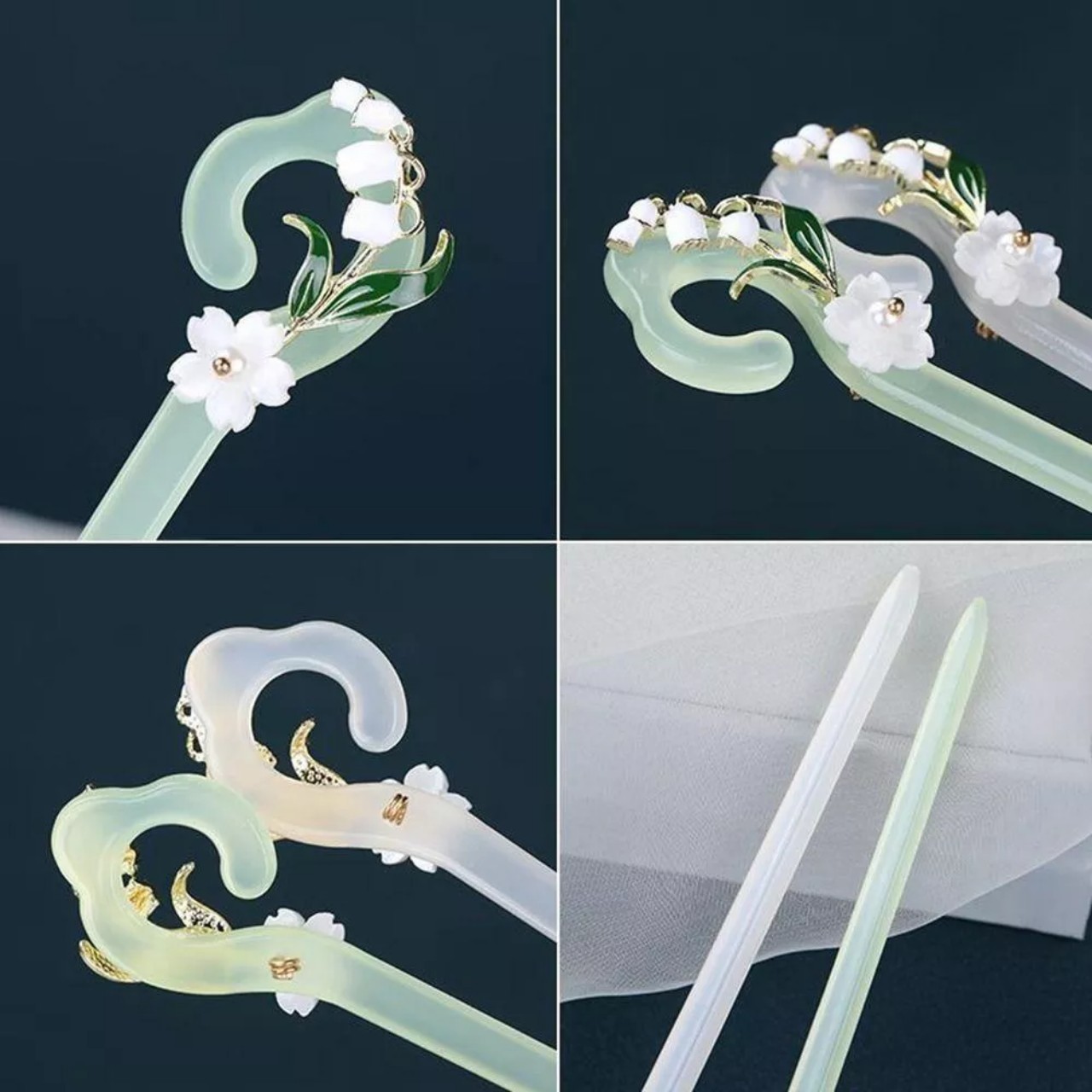 White Orchid antique hairpin