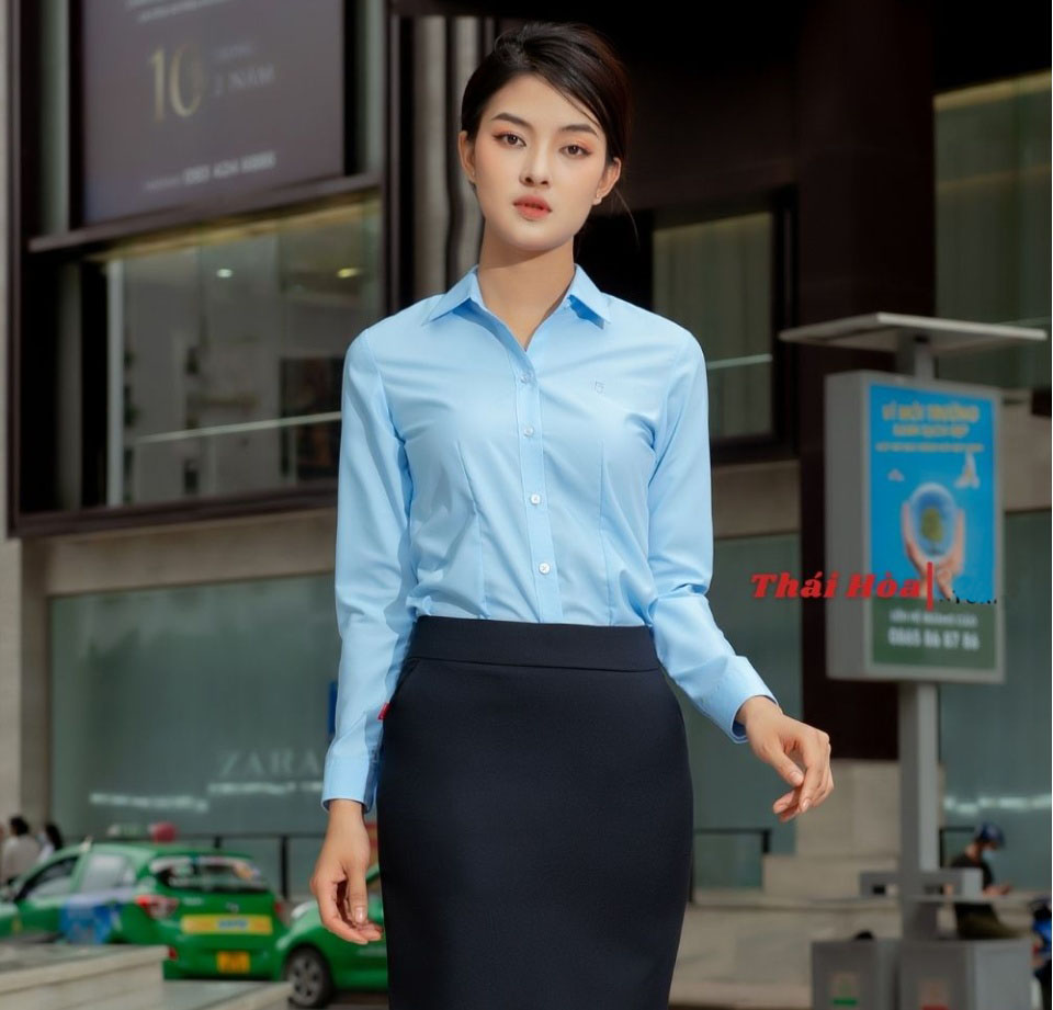 Áo sơ mi nữ Thái Hòa xanh dương 047