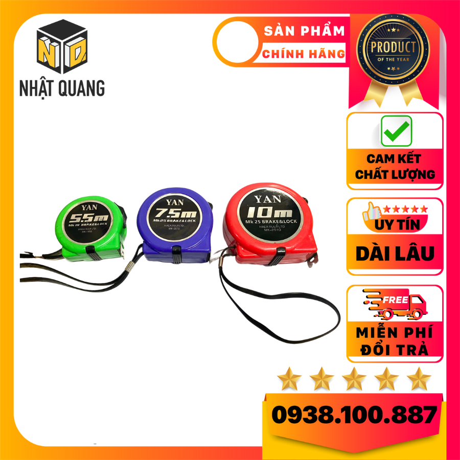 Thước Kéo Yan Loại 1 - Có Lỗ Ban/Số (5m,7.5m,10m)