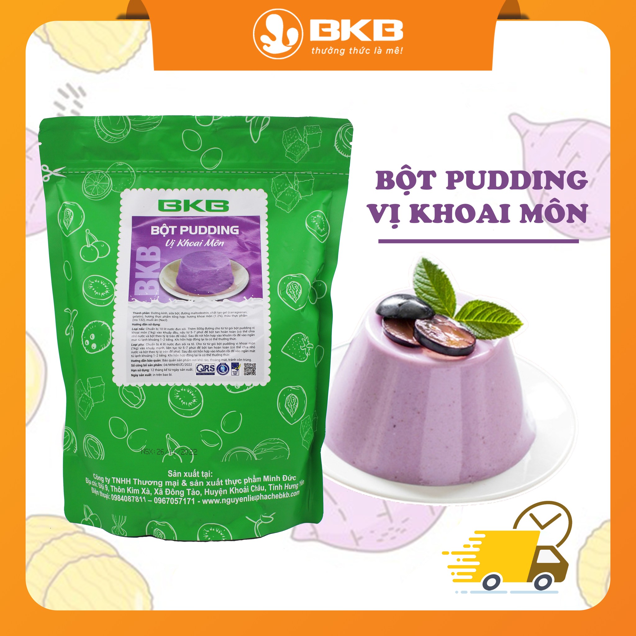 Bột Pudding BKB đủ vị  túi 1kg nấu pudding mềm mịn, thơm ngon