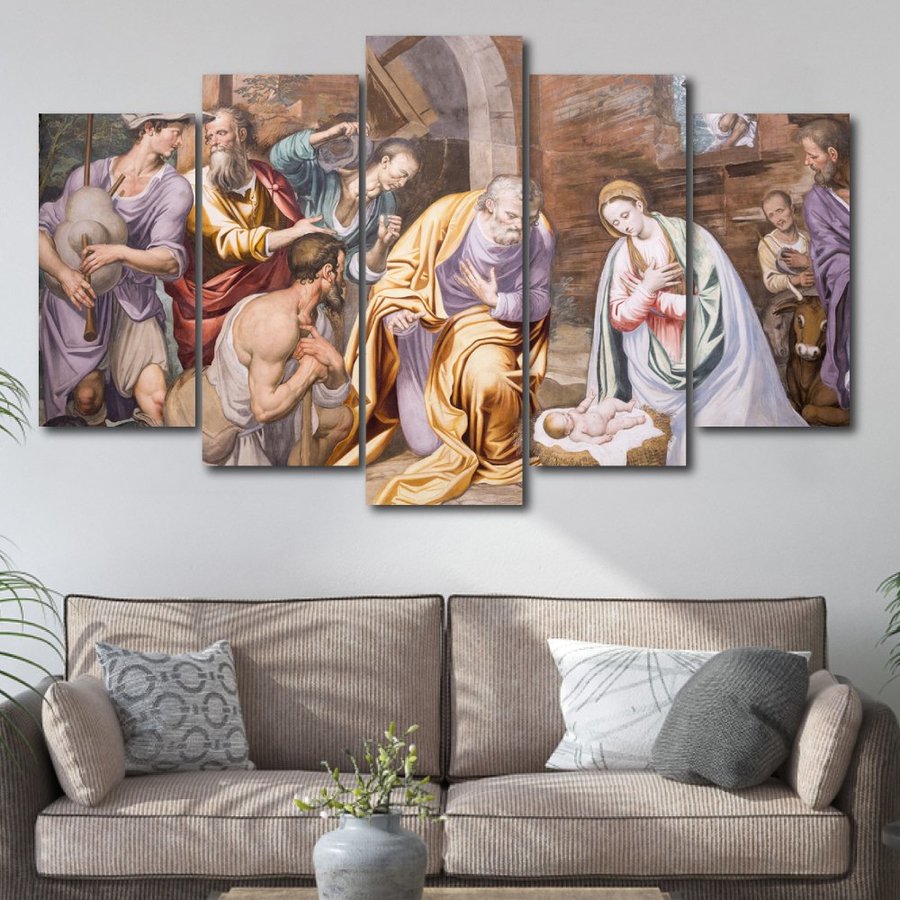 Tranh Gỗ Cao Cấp - Tranh Treo Tường Công Giáo - Chúa Giáng Sinh 3 - Tặng Đinh Đa Năng Không Khoan Tường (Bộ 5 tấm)