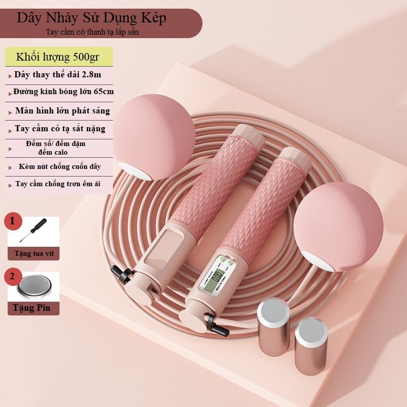 Dây nhảy ĐẾM SỐ [Nâng cấp 6 điểm] không dây giảm cân, bóng to, có calo, đếm vòng, có tạ tập yoga, gym, thể dục MÃ 3MH