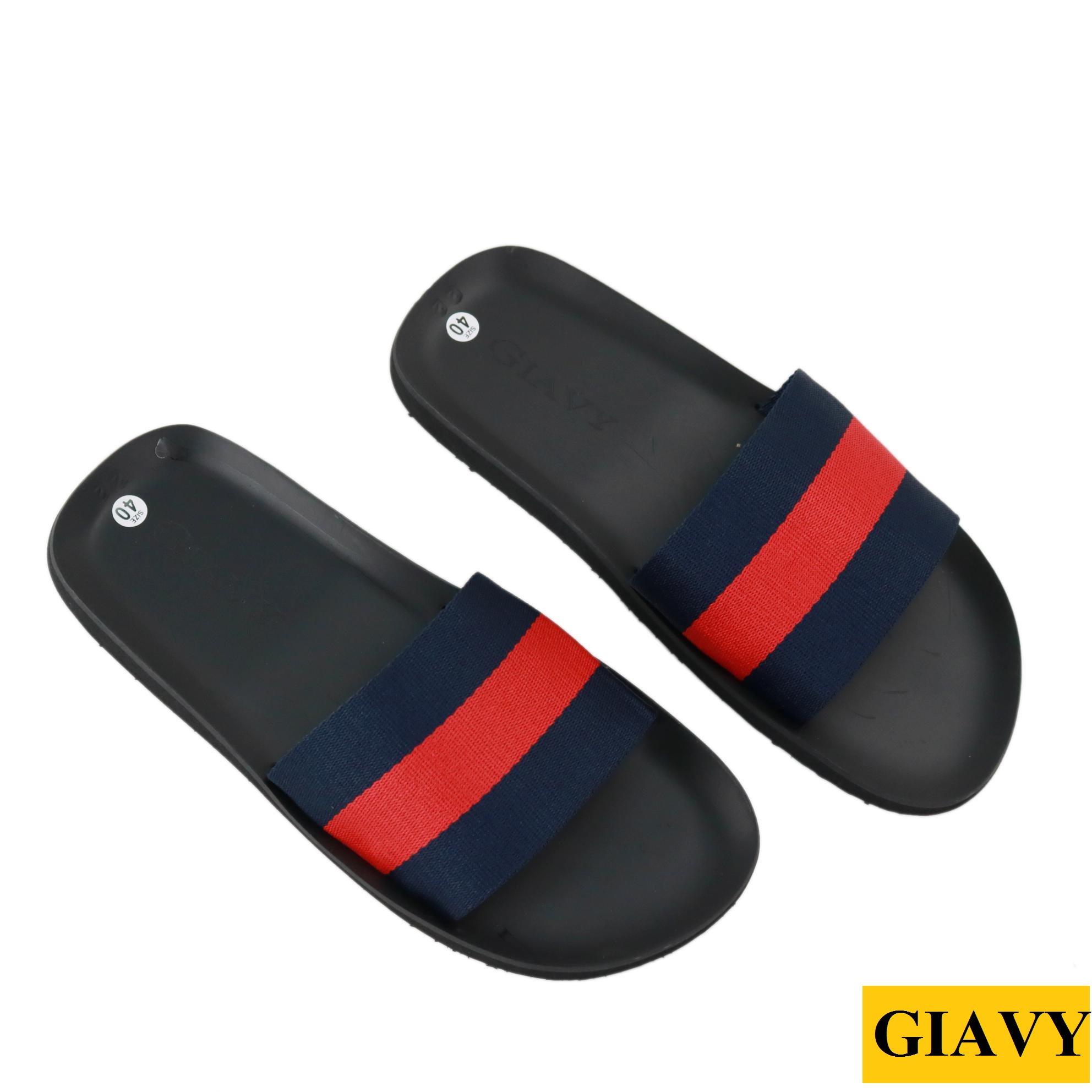 Dép quai ngang nam GIAVY-Dép quai dù mềm đế cao su trẻ trung đầy cá tính DTL488 màu xanh phối đỏ