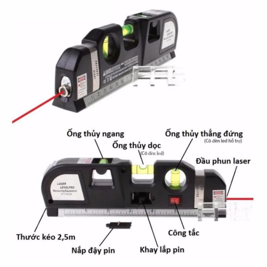 Thước nI vô laser đa năng cân bằng kèm thước kéo 2,5m TI418 tặng khăn lau đa năng K 275