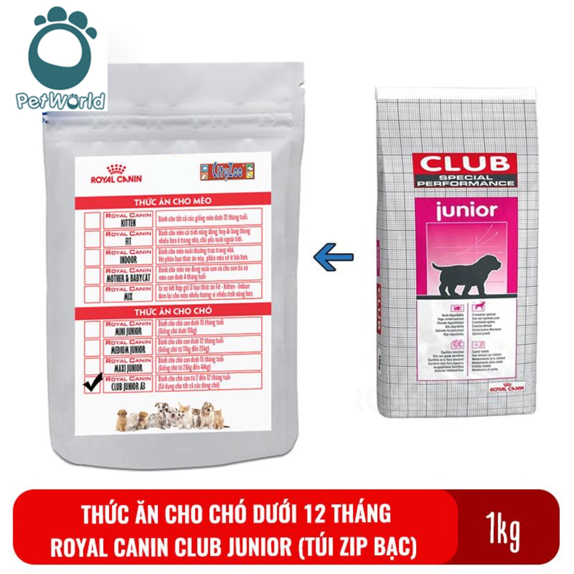 Thức ăn cho chó dưới 12 tháng, không phân biệt giống chó Royal Canin Club  Pro Junior (A3) bao 20kg 