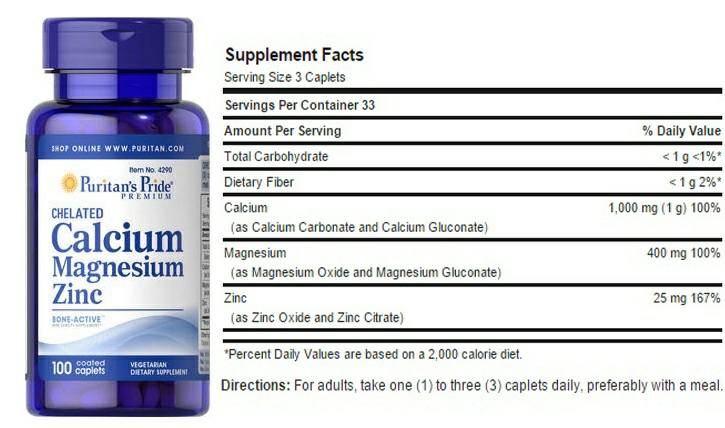 Chelated Calcium Magnesium Zinc 100v của puritan’s Pride