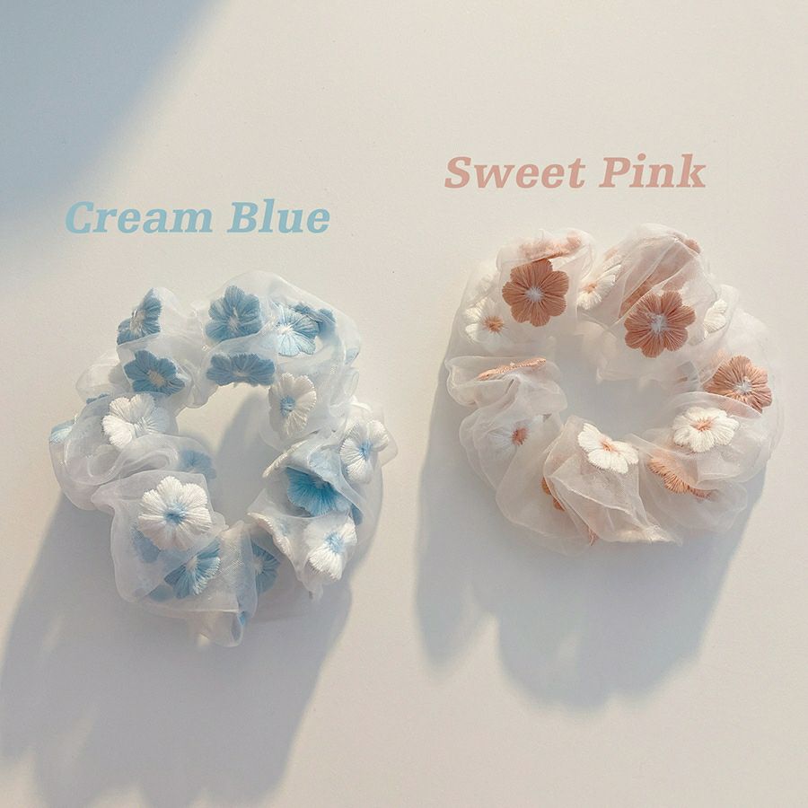 [HCM]Scrunchies dây buộc tóc cột tóc thêu hoa