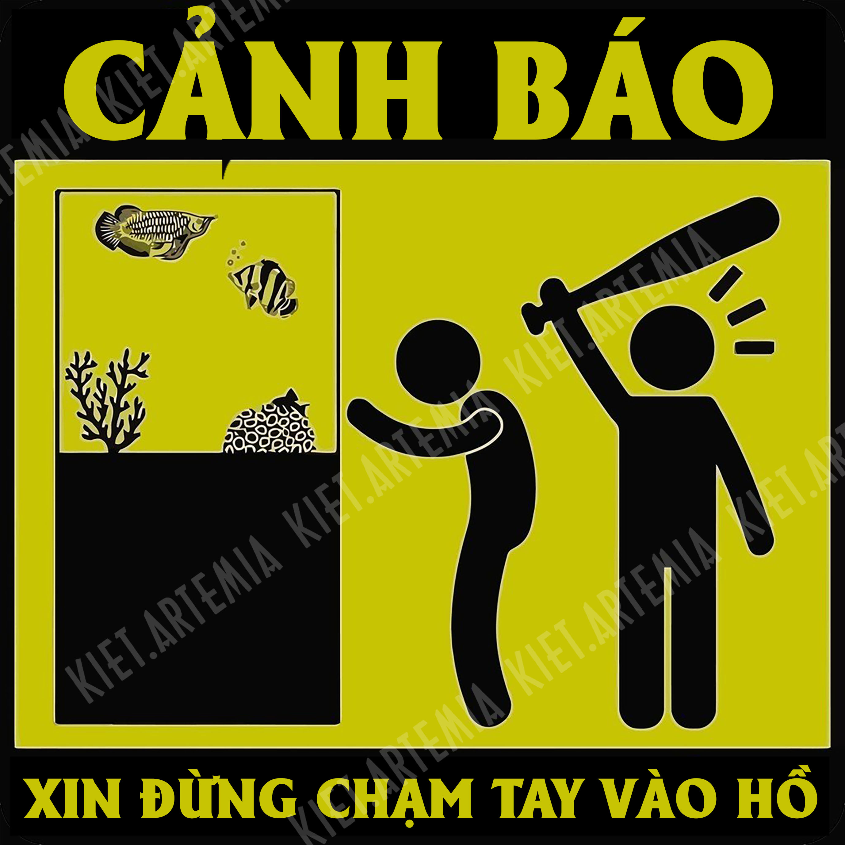 Decal cảnh báo dán hồ cá vui nhộn, trang trí bể cá