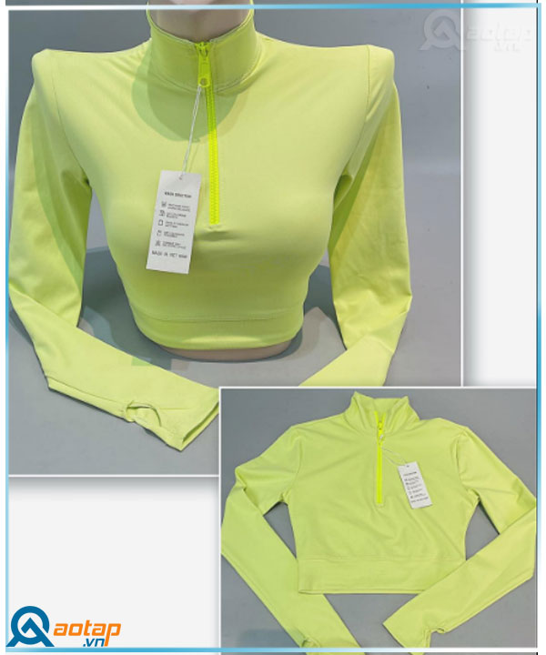 Áo croptop thể thao tay dài xanh chuối - đồ tập gym, yoga, thể thao cho nữ