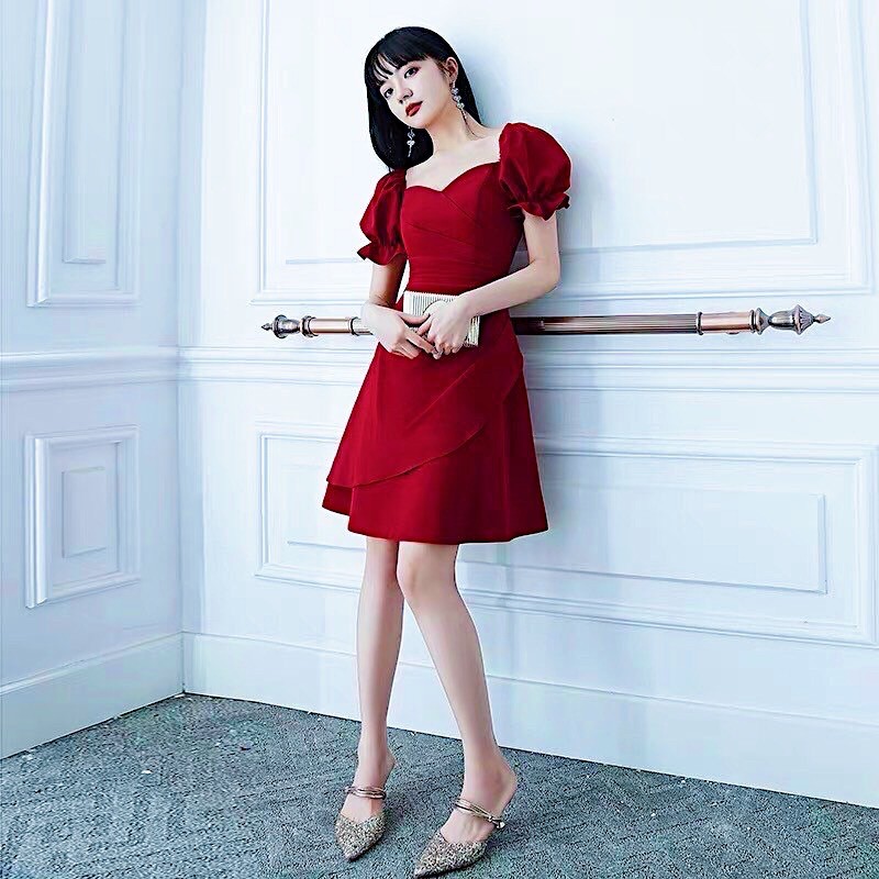 Đầm váy thun vai xếp li eo 3 màu
