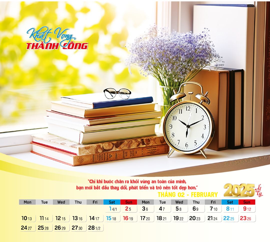 Lịch Để Bàn 13 Tờ In 2 Mặt Kích Thước 19x22cm, Lịch Tết 2025 Cao Cấp An Khang AK104 Chủ Đề Khát Vọng Thành Công
