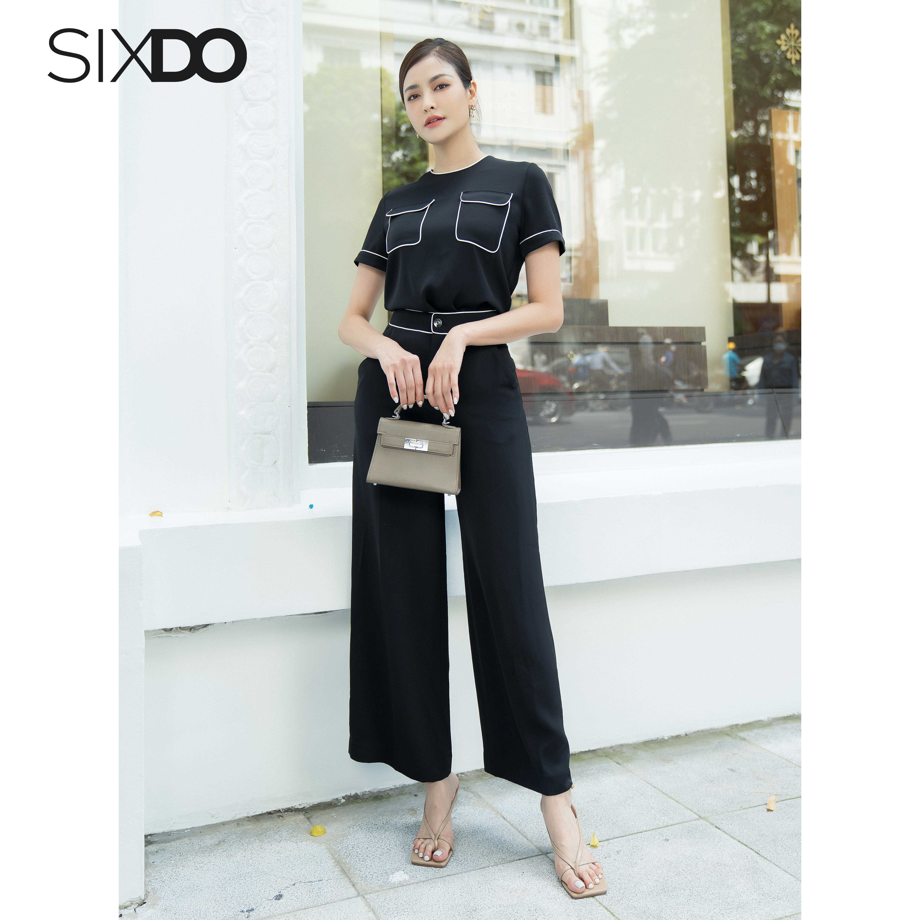 Áo lụa kiêu nữ ngắn tay phối viền trắng SIXDO (Short Sleeves Silk Top)