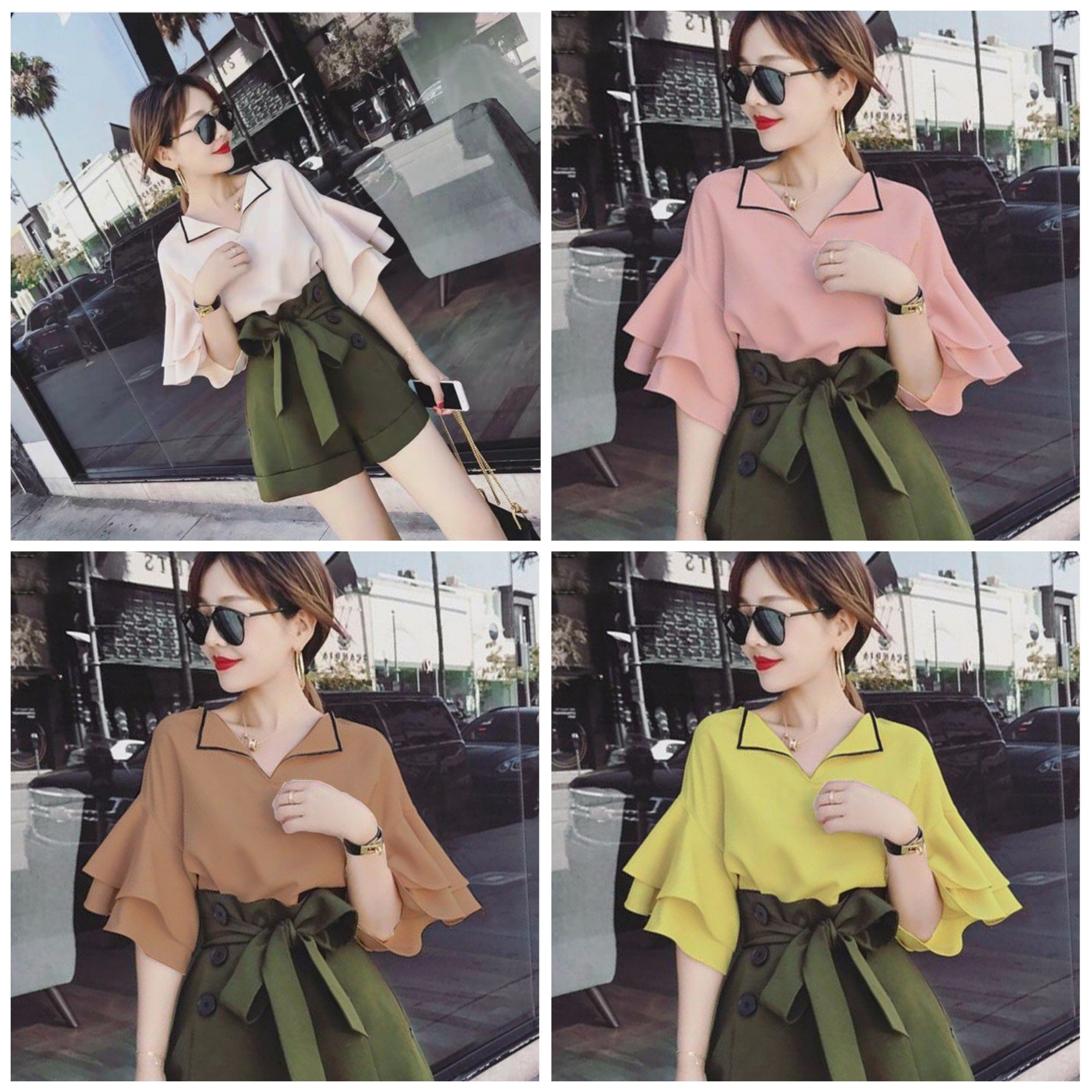 ÁO CỔ BẺ PHỐI VIỀN TAY LOE CÔNG SỞ (KÈM QUÀ TẶNG)