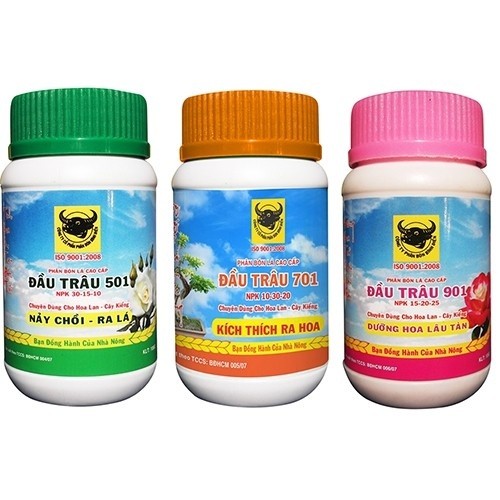Combo 3 lọ phân bón lá NPK hiệu Đầu Trâu 501, 701, 901 chăm sóc lan và cây cảnh toàn diện - phan bon la dau trau 501,701,901